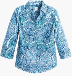 Chicos Sz Lg No Iron Effortless Gabrielle Paisley Button Up Shirt Chico's Size 2